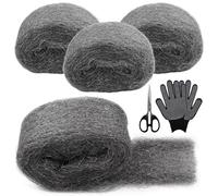 GXFCING Steel Wool, 4 Rolls Fine Wire Wool Mice Rats Blocker with Work Gloves and Scissors, 0000 Steel Wool for Cleaning, Polishing, Hole Filler Wall, Keeps Mice & Rodents Away (3m/ Roll)