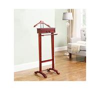 GXFWJD Wood Suit Valet Stand Clothes Rack Garment Organizer Rack Coat Pants Hanger with Top Tray, Contour Hanger, Trouser Bar and Shoe Rack