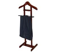 GXFWJD Wood Valet Suit Rack Stand Wardrobe Garment Organizer Rack Clothes Rack Coat Pants Hanger with Contour Hanger Trouser Bar and Shoe Rack