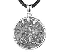 GXGM 3 Moons Goddess Necklace, Silver Pendant Pagan Wiccan Magic Goddess Hecate Lilith Amulet Protective Jewellery for Women Men