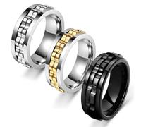 GXGM 3 Pieces Men's Anti-Stress Ring, Stainless Steel Ring, Rotating Chain for Calm Anxiety Fidget Rings, Vintage Male Jewellery-Gift for Father's Day, Valentine's Day, Christmas, Wedding