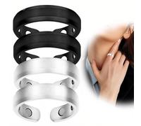 GXGM 4 Pieces Magnetic Rings Women, Magnetic Fields Therapy Ring Adjustable, Magnetic Ring Transition, Smni Ring, Suitable for Men and Women Fatigue Reduction (Black + Silver)