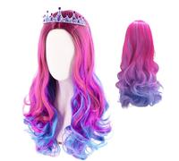 Gxhong Long Curly Women Wigs, Purple Blue Pink Mix 70cm Long Wavy Wig Natural Ombre Gradient for Girls Cosplay Anime Costume Carnival Masquerade