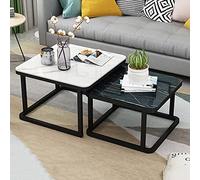 GXILUK Nesting End Table, Nesting Coffee Table Set of 2 Stackable Side End Tables Marble Effect Smooth Tempered Glass Table Top for Living Room, Metal Sofa Tables (Color : Black