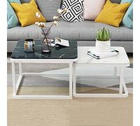 GXILUK Nesting End Table, Nesting Coffee Table, Set Of 2 Stackable Side End Tables Marble Effect Smooth Tempered Glass Table Top, Metal Sofa Tables For Living Room (White Frame