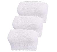 GXIN 3 Pieces Women's Lace Tube Top Bandeau Bra Seamless Stretchy Chest Wrap Strapless Bra (3 Pieces-White, XXL)