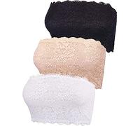 GXIN 3 Pieces Women's Lace Tube Top Bandeau Bra Seamless Stretchy Chest Wrap Strapless Bra (Black, White, Nude, XL)