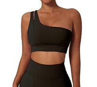 GXIN Womens One Shoulder Yoga Bra Cutout Straps Sport Running Workout Tank Top (as8, Alpha, s, Regular, Regular, Standard, Right-Black, S)