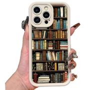 GXJIXf Floral Bookshelf Pattern Phone Case, TPU Soft Shell, for Book Lovers Gifts, for iPhone 16/15/14/13/12/Plus/Pro/Pro Max (14,white bookshelf)