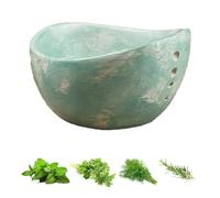 GXJIXf Herb Stripper Bowl, Handmade Pottery Bowl with 4 Holes, Fast Separating Leaves and Stems, for Coriander, Rosemary, Etc (Cyan)