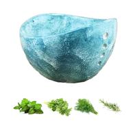GXJIXf Herb Stripper Bowl, Handmade Pottery Bowl with 4 Holes, Fast Separating Leaves and Stems, for Coriander, Rosemary, Etc (Blue)
