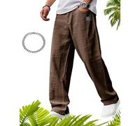 GXJIXf Mens Hemp Pants, Casual Lightweight Linen Pants, Embroidered Logo Drawstring Loose Elastic Waist Pocket Trousers (Brown,S)