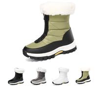 GXJIXf Women’s Non-Slip Warm Zipper Snow Boots, Anti-Slip Mid-Calf Winter Boots, Waterproof & Lightweight, for Outdoor Winter (Green,6)