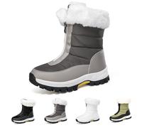 GXJIXf Women’s Non-Slip Warm Zipper Snow Boots, Anti-Slip Mid-Calf Winter Boots, Waterproof & Lightweight, for Outdoor Winter (Grey,5)