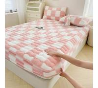 GXLBDK Flannel Velvet Sheet, Checkerboard Mattress Protector, Breathable And Soft Mattress Cover with Deep Pockets, Seasons,Pink,35.4 * 78.7in