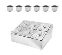 GXLBDK Stainless Steel Pizza Topping Station,Seasoning Containers with Pans And Lids,Inclined Countertop Dispenser Spice Rack,Seasoning Sauce Salad Jam Fruits Ingredients Shelf,D:50*22*21cm/19*8*8in