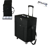 GXLDIANPU 180 Pairs Eyeglasses Storage Travel Trolley, Portable Sunglasses Organizer Case, Contains 12 Separate Trays, Comes with Retractable Drawbar, Handle and 4 Wheels for Storing Glasses