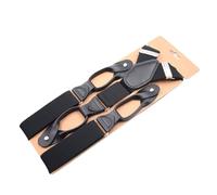 GXMDSGZ Braces Vintage Suspenders For Men 3.5cm Width Button End Black Leather Trimmed Y Back Adjustable Elastic Trouser Braces Strap Belt For Wedding(Black)