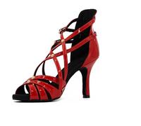GXMDSGZ Dance Heels Women's Dance Shoes Party Ballroom Performance Latin Tango Salsa Swing Indoor High Heeled Leather Sandals for Ladies(Red-10cm heel,44)