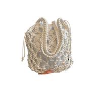 GXMDSGZ Knitted Hook Flower Bag Bucket Shoulder Purse Handmade Hollow Out Cotton Rope Crochet Bag Small Handbag For Women For Parties(Beige)