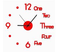 GXMDSGZ Wall Clocks 3D DIY Mirror Sticker For Home Decor Living Room Large Digital Clock Quartz Needle Hanging Watch(B- Red- (45-70cm))