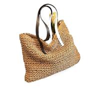 GXMDSGZ Woven Tote Bags Casual Large Design Capacity Handbag Beach Shoulder Simple Women's Bag Shopping Summer Bolsos For Women Knit Summer Hobo Bag Vacation(Khaki)