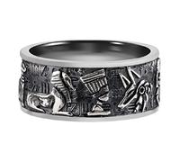 GXNRHG Black 925 Sterling Silver Egyptian Ring Band Embossed Eye of Horus Anubis Sphinx Ankh Cross Scarab Pharaoh Sun for Men Women Size 8-13