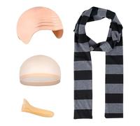 GxouQcn Gru Costume, 4 PCS Halloween Costume Accessories, Scarf False Scalp Bald Cap Long Nose, Bald Cap Adult for Cosplay Halloween Party Children's Pretend Play