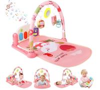 Gxpjycfob Baby Play Gym, Baby Piano Play Mat 0-6months for Tummy Time, Kick and Play Piano Gym for Newborn Baby with 5 Infant Sensory Baby Toys, Detachable & Convenient(Pink Bunny)