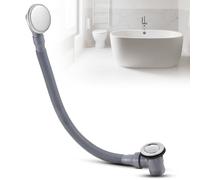 Gxpjycfob Bath Waste with Overflow Kit, Modern Chrome Design Bathtub Pop Up Waste Kit with UK Standard G1 1/2" Waste Connection and 650mm Flexible Bath Drain Pipe