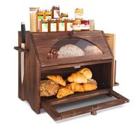 Gxpjycfob Double Layer Bread Box for Kitchen Counter, 2 Decker Large Wooden Bread Bin, Corner Bread Storage Container with Acrylic Windows, Dry Food Container to Keep Bread Fresh,Self Assembly
