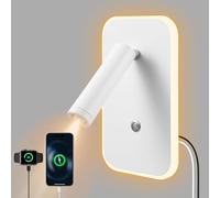 Gxpjycfob LED Wall Lights with USB Charging Port, Adjustable Reading Light with Switch and Touch Button, Dimmable Modern Bedside Wall Lamp for Bedroom Living Room (Square White)