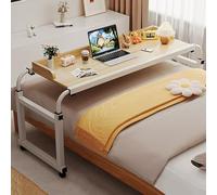GXQFC Computer Desk Standing Workstation, Rolling Medical Table Adjustable 115-210cm Mobile Bedside Table with 4 Wheels for Laptop Study Work Hospital Medical (Color:Wood)