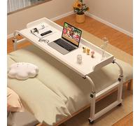 GXQFC Over Bed Desk Adjustable 115-210cm, Mobile Bedside Table with 4 Wheels Height Adjustable 65-95cm Computer Desk Standing Workstation for Laptop Study Work Hospital Medical (Color:White)