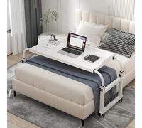 GXQFC Overbed Desk Adjustable 115-210cm, Overbed Table with Wheels Standing Workstation Desk Laptop Cart Bed Table Adjust Height 65-95cm for Twin/Full/Queen/King Size Bed Frame(Color:White)