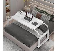 GXQFC Overbed Table with 4 Wheels, Height Adjustable 65-95cm Rolling Medical Desk, Computer Workstation for Twin/Full/Queen/King Size Bed Frame (White)