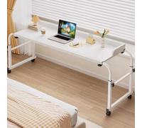 GXQFC Overbed Table with Extendable Top, Mobile Laptop Desk Adjustable Height 65-95CM & Length 115-210CM Mobile Over The Bed and Recliner Table for Work Gaming Breakfast Applying Makeup(Color:White)