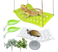 Gxsdj 2PCS Bearded Dragon Hammock,Turtle Basking Platform with Suction Cups,Lizard Lounger with Frog Tank Leaf Decorations,Reptile Hammocks Climbing Accessories for Snakes,Crested Gecko,Amphibian