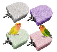 Gxsdj 4 PCS Bird Beak Grinding Stone,Bird Perch Stands,Parrot Calcium Perch Platform,Parakeet Pumice Lava Beak Grinding Block Claws Trimmer Climbing Chewing Toys for Budgie Lovebird Cockatiel Conure