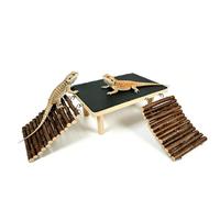 Gxsdj Bearded Dragon Basking Platform with Climbing Ramp,Reptile Basking Rock Slate Stone,Wood Lizard Resting Platform Hide Cave Tank Accessories for Gecko Tortoise Snake Frog(XXL)