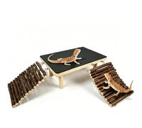Gxsdj Bearded Dragon Basking Platform,Wood Reptile Hide with Slate Rock,Reptile Climbing Habitat Decor Accessories with Wooden Ramp for Gecko,Lizard,Snake,Turtle (S:6" D x 9.8" W x 3.9" H)