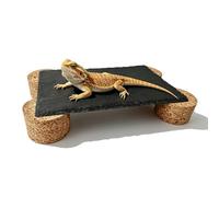 Gxsdj Bearded Dragon Basking Rock Platform,Reptile Basking Slate Rock with Wooden Stump,Leopard Gecko Hides and Caves Tank Accessories for Lizards,Snakes,Ball Pythons,Turtle