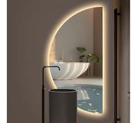 GXSDYYDS Half Moon LED Mirror for Bathroom, 900×450mm Backlit Illuminated Bathroom Mirror with Lights,LED Vanity Mirror with Anti-Fog, Irregular Smart Mirrors with Dimmable 3-Color Lights ZT