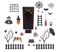 Gxsterd 55PCS Halloween Miniatures Dollhouse Accessories Halloween Haunted House Village Accessories Set Pumpkins Skeletons Tombstones Coffin Pine Trees Fence Figurines for Decor Dollhouse Party Decor