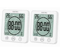 GXSTWU 2Pcs Digital Shower Clock, Bathroom Timer Clock, Waterproof for Water Spray, Count Up Count Down Alarm, Touch Screen Timer, Temperature Humidity, Wall Clock Magnet, Suction Cup, Stand (2packs)