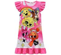 GXTBJSW Girl's Nightgown Ruffle Sleeve Night Dress Cute Casual Nightwear Music Cartoon Graphic Pyjamas for Kids (Rose Red, 4-5 Years)