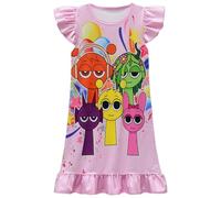 GXTBJSW Girl's Nightgown Ruffle Sleeve Night Dress Cute Casual Nightwear Music Cartoon Graphic Pyjamas for Kids (Pink, 4-5 Years)