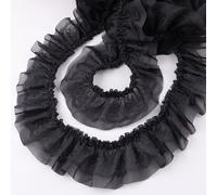 GXTIZAS Black Lace Tulle Ribbon Double-Layer Pleated Chiffon 6cm Wide Lace Elastic Trim Wrinkle-Free Boxed for DIY Sewing, Clothing, Pillowcase Decoration（5 Yards）