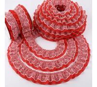 GXTIZAS Red Lace Tulle Ribbon Double-Layer Pleated Chiffon 6cm Wide Lace Elastic Trim Wrinkle-Free Boxed for DIY Sewing, Clothing, Pillowcase Decoration（5 Yards）