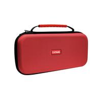 GXTrust 1251RB Case for Nintendo Switch 2, Anti-Scratch Switch Case with Shockproof Design, Carry Handle, Space for 4 Joy-Cons, Protective Hardcase with Pocket for Wrist Straps and 12 Games, Red/Blue